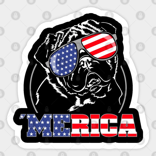 Proud Pug American Flag Merica patriotic dog Sticker by wilsigns